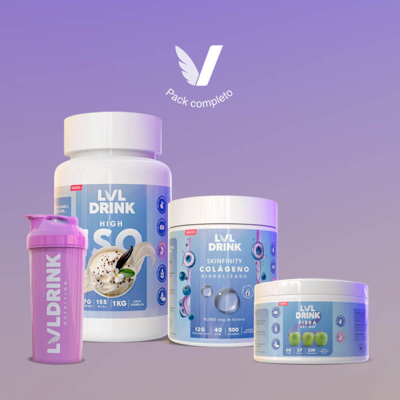 Pack Completo Lvldrink – Proteína Vainilla + Colágeno + Fibra Manzana | Shaker Gratis