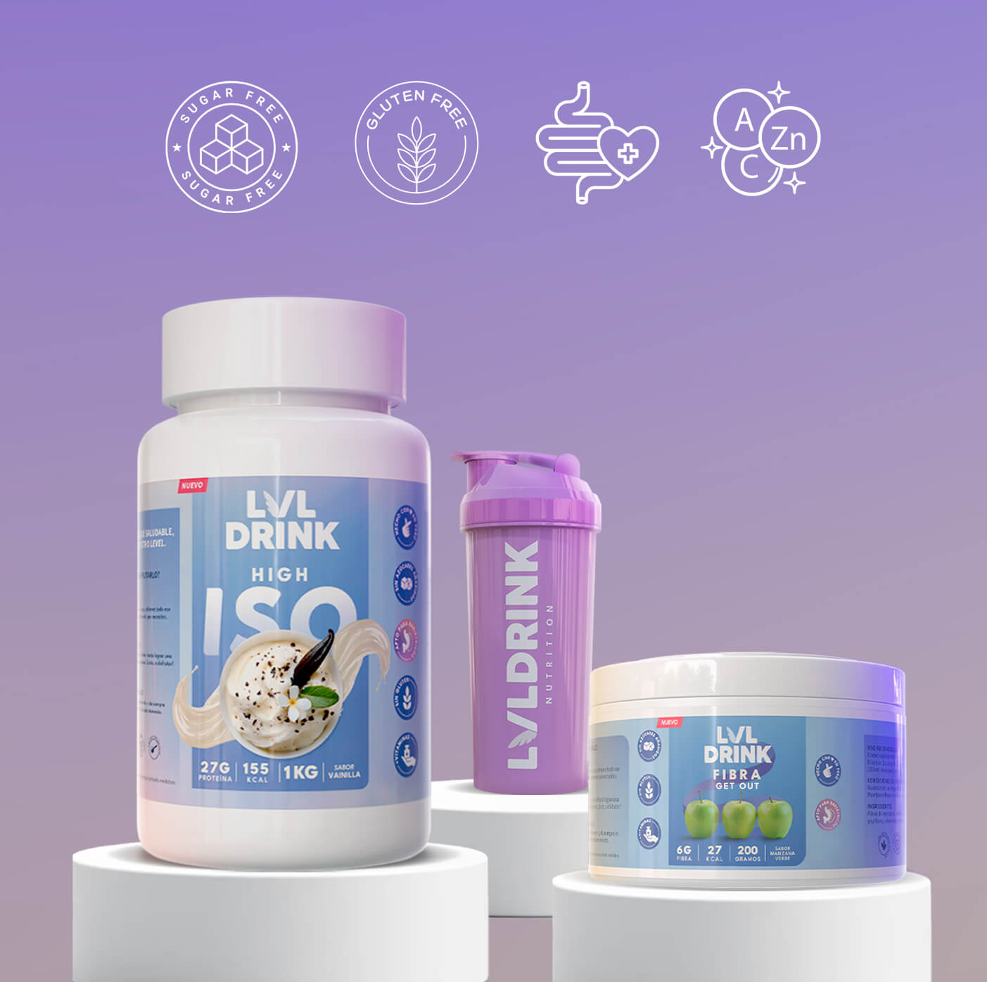 Pack Proteína Vainilla + Fibra Natural de Manzana con Vitaminas | Lvldrink + Shaker Gratis