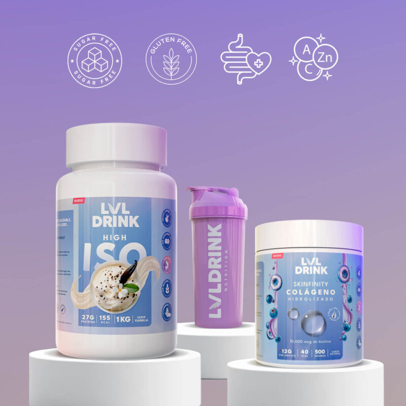 Pack Proteína Vainilla + Colágeno Hidrolizado con Biotina y Vitaminas | Lvldrink + Shaker Gratis