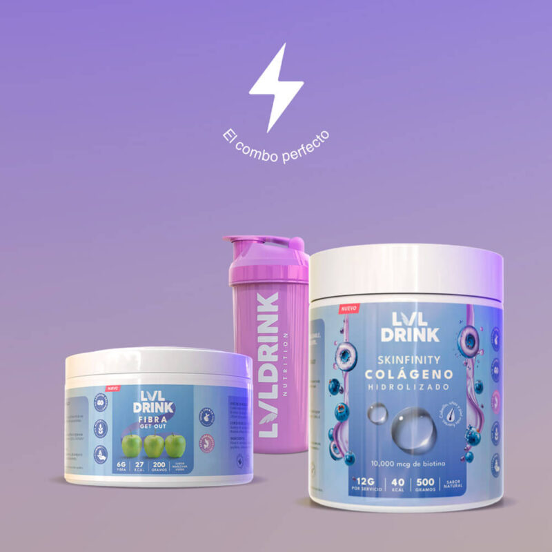 Pack Colágeno Hidrolizado con Biotina + Fibra Natural de Manzana | Lvldrink + Shaker Gratis