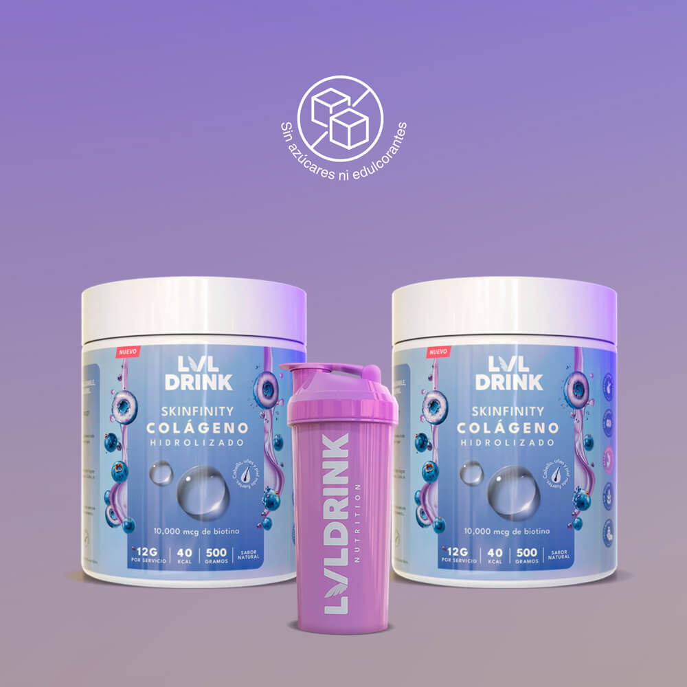 Pack Doble Colágeno Hidrolizado con Biotina, Vitaminas y Minerales | Lvldrink + Shaker Gratis