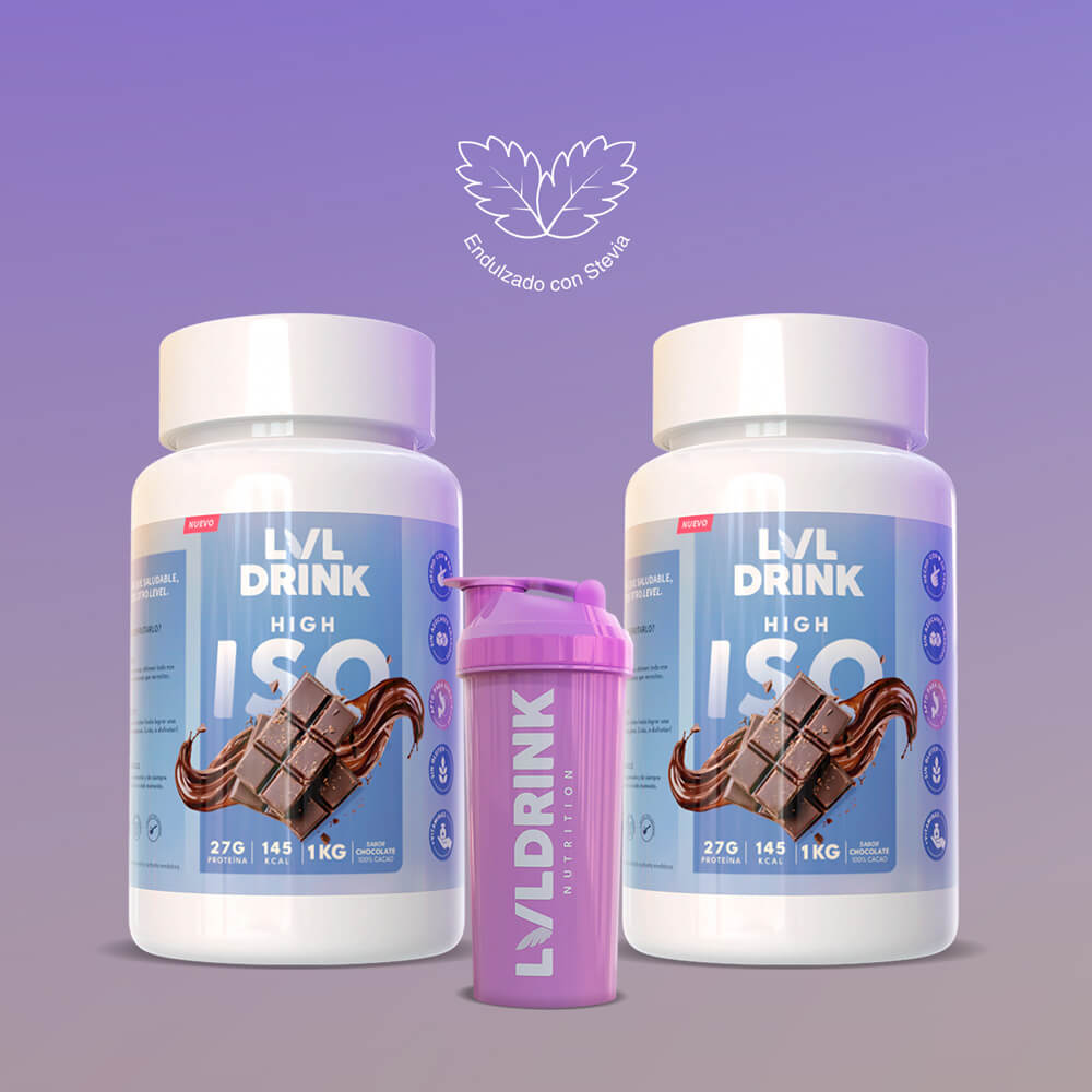 Pack Doble Proteína Chocolate con Stevia, Vitaminas y Minerales | Lvldrink + Shaker Gratis