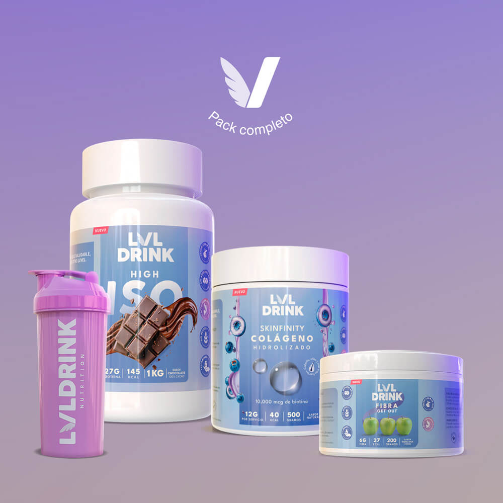 Pack Completo Lvldrink – Proteína Chocolate + Colágeno + Fibra Manzana | Shaker Gratis