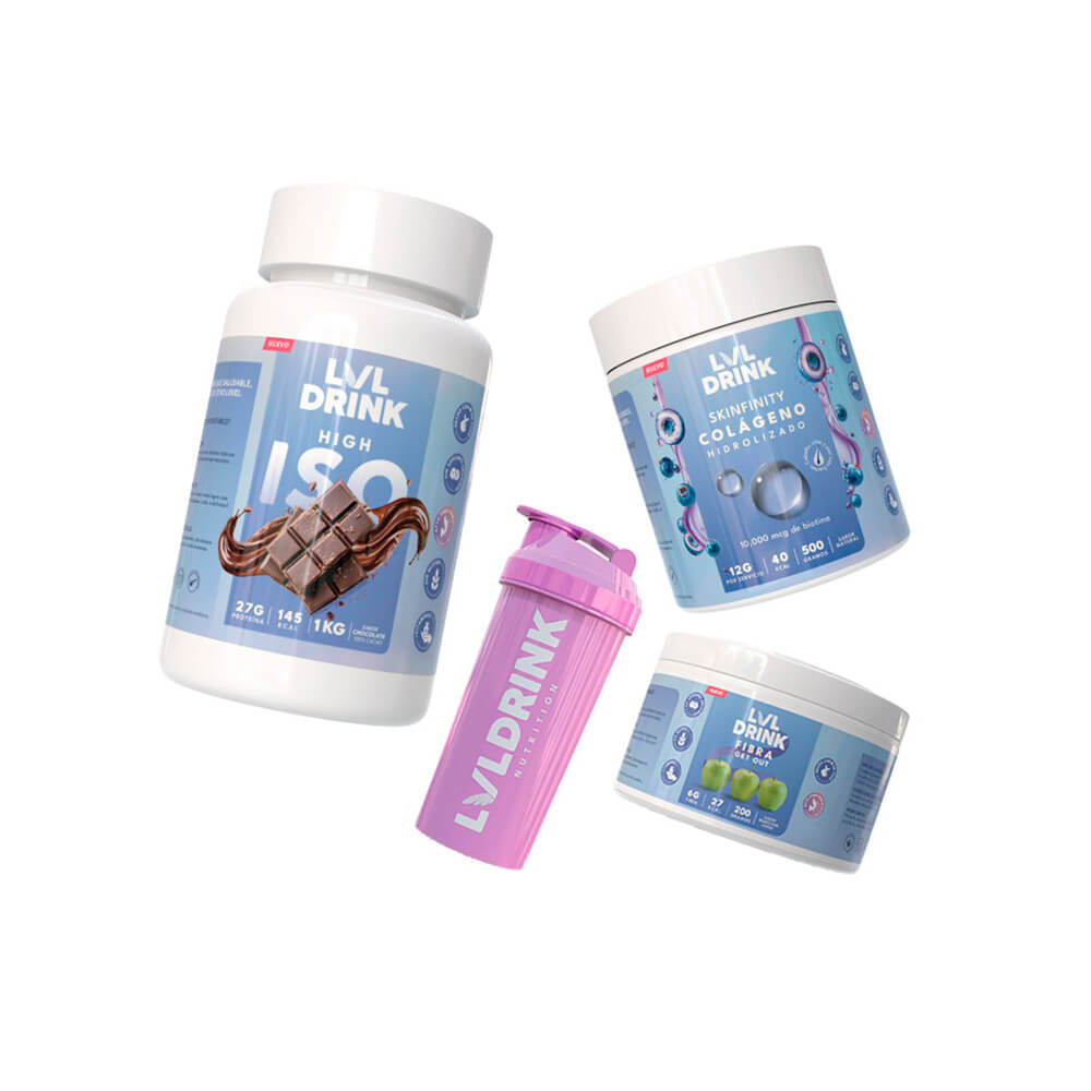 Pack Completo Lvldrink – Proteína Chocolate + Colágeno + Fibra Manzana | Shaker Gratis - Imagen 2