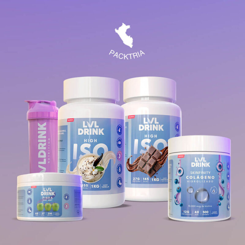 Packtria Lvldrink – Doble Proteína de Chocolate y Vainilla + Colágeno + Fibra | Shaker Gratis