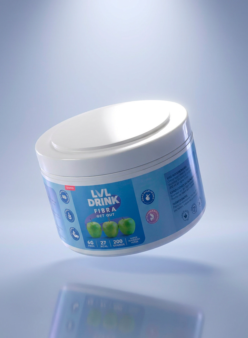 Fibra de Manzana e Inulina Lvldrink 200g, fibra soluble con 6g de fibra por porción para saciedad y bienestar digestivo.